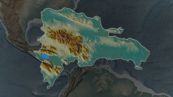 Área República Dominicana Agrandó Brilló Sobre Fondo Oscuro Sus Alrededores —  Fotos de Stock