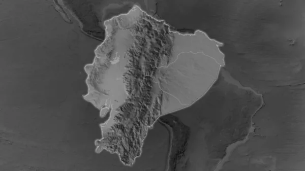 エクアドル地域は その周囲の暗い背景で拡大し 拡大しました グレースケール衝突高度マップ — ストック写真