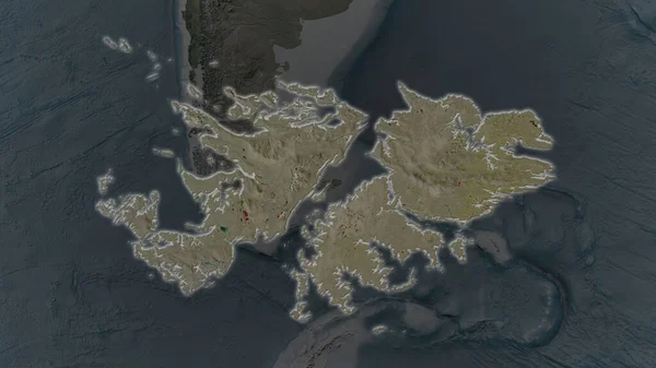 フォークランド諸島地域はその周囲の暗い背景で拡大し 成長した 衛星画像 — ストック写真