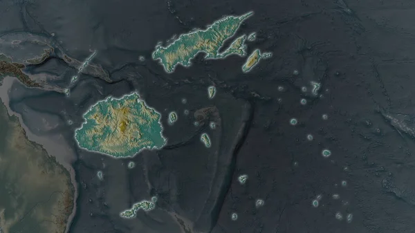 Fiji Área Ampliada Brilhou Fundo Escurecido Seus Arredores Mapa Alívio — Fotografia de Stock