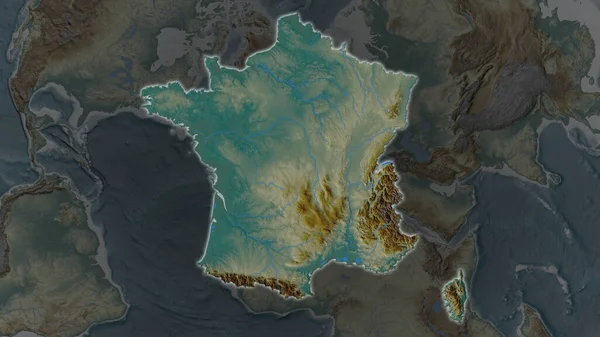 Frankrike Området Förstorades Och Lyste Mörk Bakgrund Sin Omgivning Hjälpkarta — Stockfoto