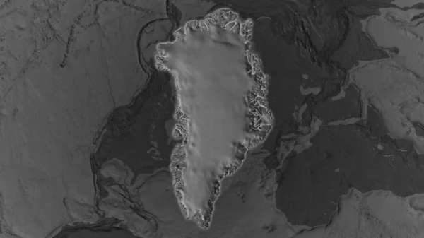 Greenland Area Enlarged Glowed Darkened Background Its Surroundings Bilevel Bumped — Stock Photo, Image