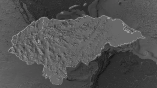 Área Honduras Agrandó Brilló Sobre Fondo Oscuro Sus Alrededores Mapa — Foto de Stock