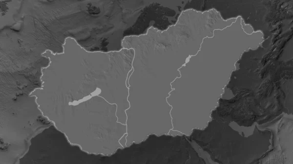Área Hungría Agrandó Brilló Sobre Fondo Oscuro Sus Alrededores Mapa — Foto de Stock