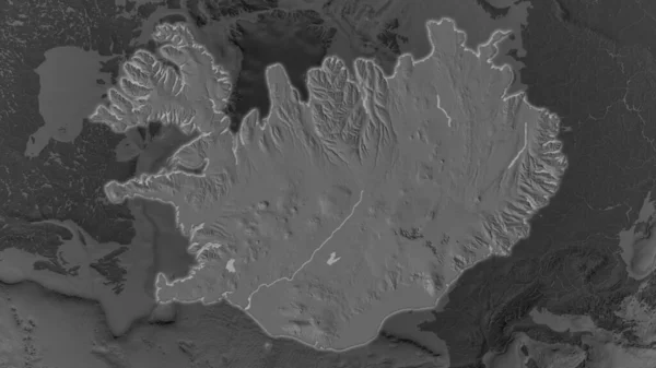 Исландская Область Увеличилась Светилась Темном Фоне Своего Окружения Двухуровневая Карта — стоковое фото