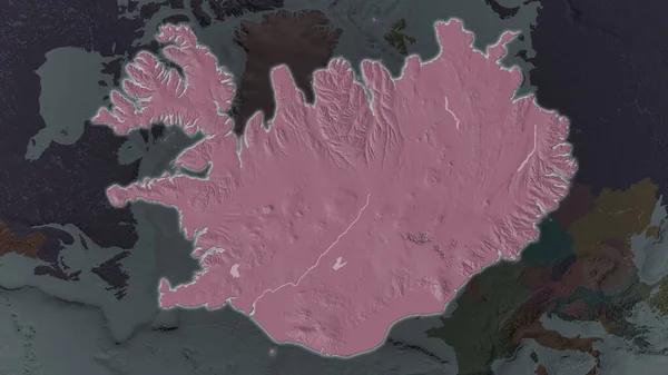 Área Islandia Agrandó Brilló Sobre Fondo Oscuro Sus Alrededores Mapa — Foto de Stock