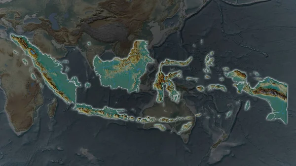 Obszar Indonezji Powiększył Się Świecił Ciemnym Tle Swojego Otoczenia Mapa — Zdjęcie stockowe