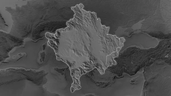 Территория Косово Расширялась Светилась Темном Фоне Окрестностей Серая Широкоугольная Карта — стоковое фото