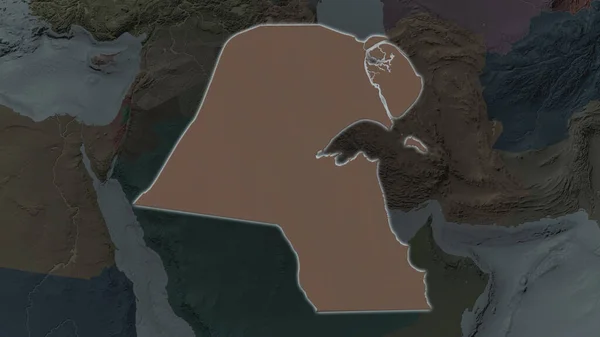 Площадь Кувейта Увеличилась Светилась Темном Фоне Окрестностей Цветная Карта Административного — стоковое фото