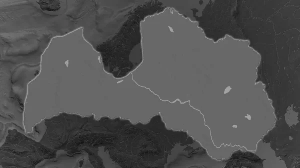 拉脱维亚地区在其周围环境暗淡的背景下扩大了 变得明亮了 Bilevel冲撞高程图 — 图库照片