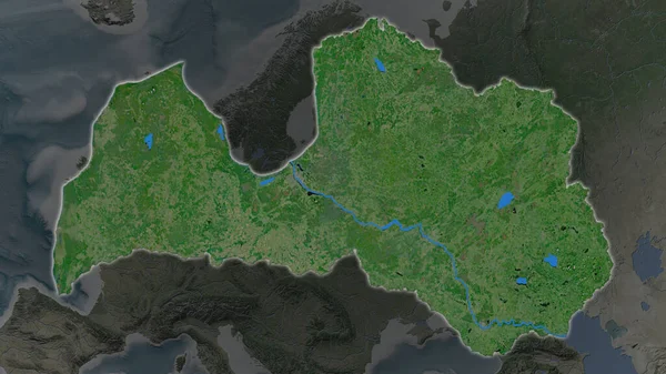 Lettland Området Förstorades Och Lyste Mörk Bakgrund Sin Omgivning Satellitbilder — Stockfoto