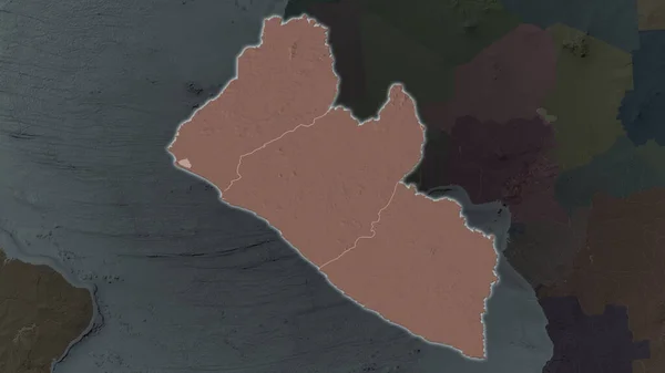 Территория Либерии Расширилась Засияла Темном Фоне Своего Окружения Цветная Карта — стоковое фото