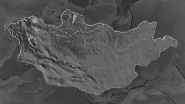 モンゴル地域はその周囲の暗い背景で拡大し 成長した グレースケール衝突高度マップ — ストック写真