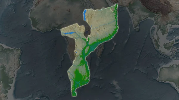 Area Del Mozambico Allargata Illuminata Uno Sfondo Scuro Dei Suoi — Foto Stock