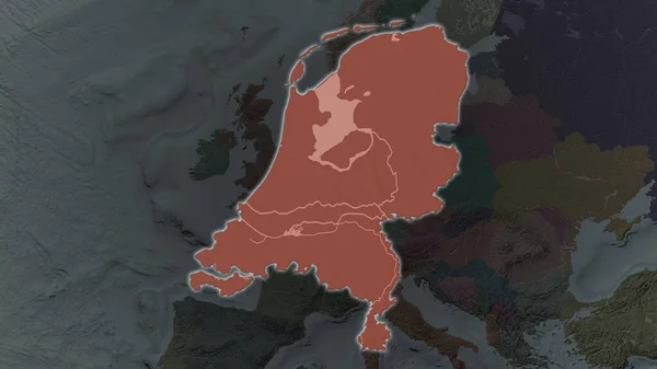 Das Niederländische Gebiet Vergrößerte Sich Und Leuchtete Auf Einem Abgedunkelten — Stockfoto