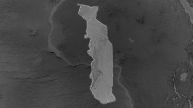 Togo alanı genişledi ve çevresinin koyu bir arka planında parladı. Gri tonlama çarpışan yükseklik haritası