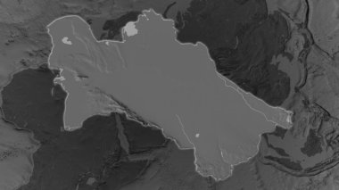 Türkmenistan bölgesi, çevrelerinin koyu bir arka planında büyüyüp parladı. Çift seviyeli çarpık yükseklik haritası