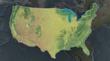 Birleşik Devletler Anakara Bölgesi, çevresinin koyu bir arka planında büyüyüp parladı. Topografik harita