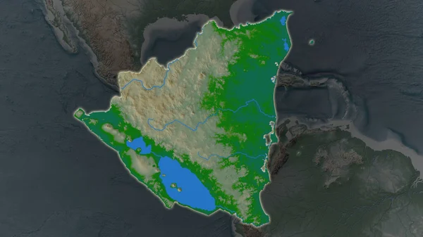 Área Nicaragua Agrandó Brilló Sobre Fondo Oscuro Entorno Características Principales —  Fotos de Stock