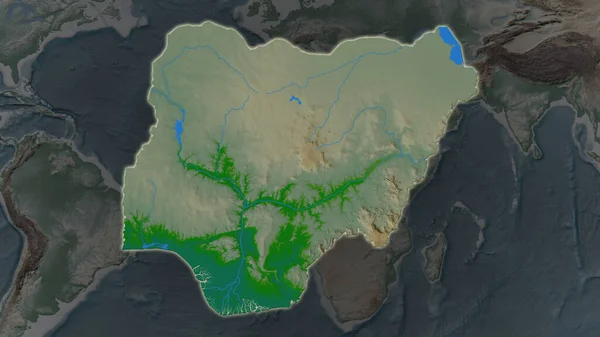 Área Nigeria Agrandó Brilló Sobre Fondo Oscuro Sus Alrededores Características —  Fotos de Stock