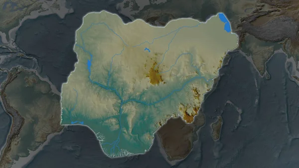 Área Nigeria Agrandó Brilló Sobre Fondo Oscuro Sus Alrededores Mapa — Foto de Stock