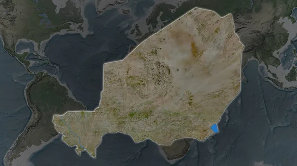 ニジェール地域はその周囲の暗い背景で拡大し 成長した 衛星画像 — ストック写真