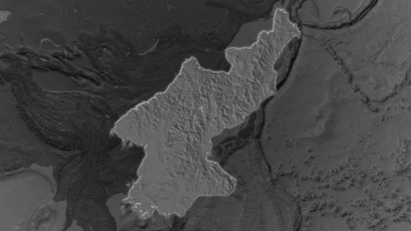 Área Corea Del Norte Agrandó Brilló Sobre Fondo Oscuro Sus — Foto de Stock