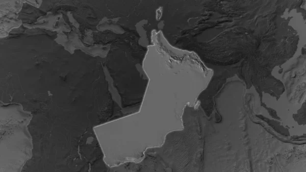 Área Omán Agrandó Brilló Sobre Fondo Oscuro Sus Alrededores Mapa — Foto de Stock