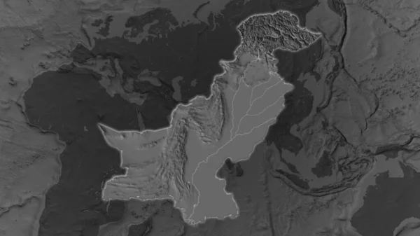 Área Pakistán Agrandó Brilló Sobre Fondo Oscuro Sus Alrededores Mapa — Foto de Stock