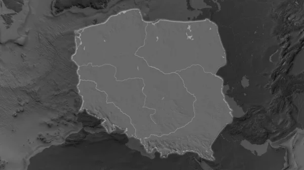 Площадь Польши Увеличилась Светилась Темном Фоне Окрестностей Двухуровневая Карта Высоты — стоковое фото