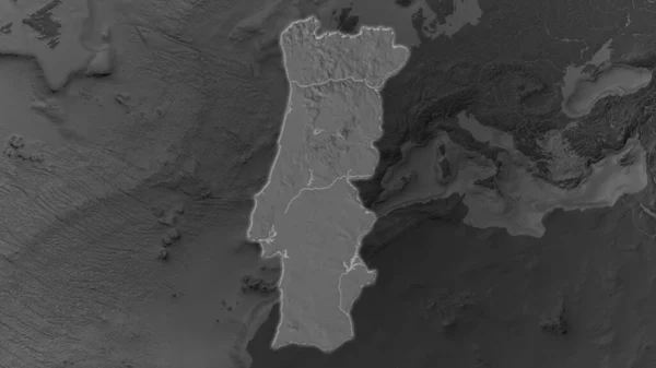 ポルトガル地域はその周囲の暗い背景で拡大し 成長した ビルレベルの標高マップが衝突 — ストック写真