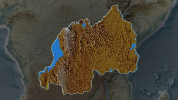 ルワンダ地域はその周囲の暗い背景で拡大し 成長した 救援地図 — ストック写真