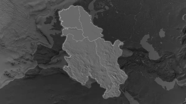 Сербія Розширила Освітила Темне Тло Свого Оточення Мапа Висот Більвеллю — стокове фото