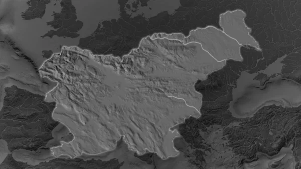 斯洛维尼亚地区在其周围环境的黑暗背景下扩大和发亮 Bilevel冲撞高程图 — 图库照片