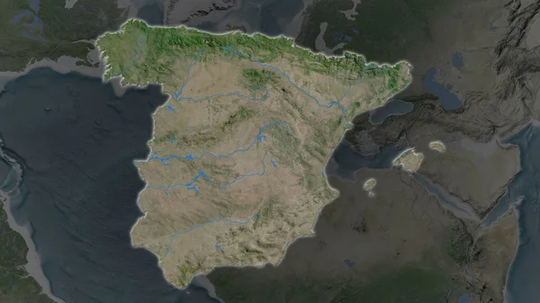 スペイン地域はその周囲の暗い背景に拡大し 成長した 衛星画像 — ストック写真
