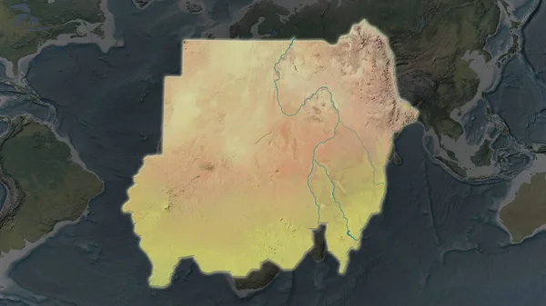 Sudan Bölgesi Çevresinin Koyu Bir Arka Planında Büyüyüp Parlıyordu Topografik — Stok fotoğraf