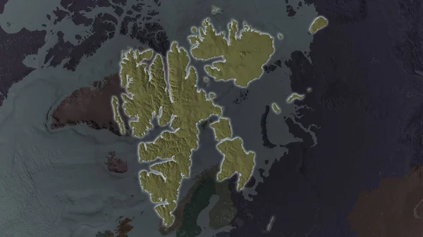 Район Острова Свальбард Розширився Засвітився Темному Тлі Його Оточення Кольорові — стокове фото