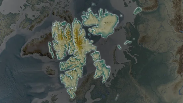 Svalbard Island Área Ampliada Brilhou Fundo Escurecido Seus Arredores Mapa — Fotografia de Stock