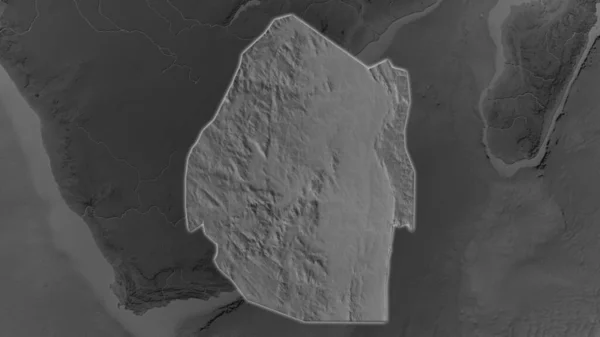 スワジランドの面積は拡大し その周囲の暗い背景に成長しました グレースケール衝突高度マップ — ストック写真