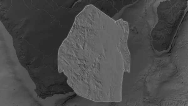 Площадь Свазиленда Увеличилась Светилась Темном Фоне Окрестностей Двухуровневая Карта Высоты — стоковое фото