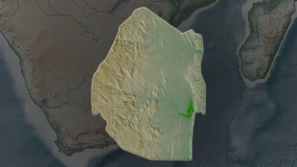 Swaziland Området Förstoras Och Lyser Mörk Bakgrund Sin Omgivning Huvuddrag — Stockfoto
