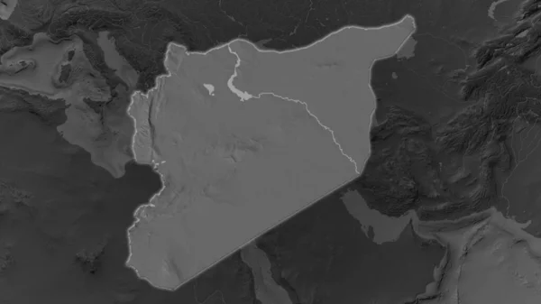 Área Siria Agrandó Brilló Sobre Fondo Oscuro Sus Alrededores Mapa — Foto de Stock