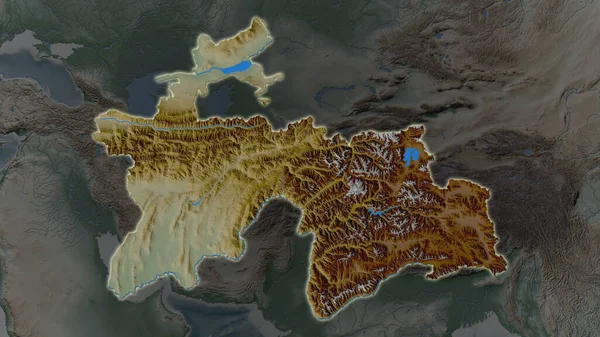 Tajikistan Area Enlarged Glowed Darkened Background Its Surroundings Main Physical — Stock Photo, Image