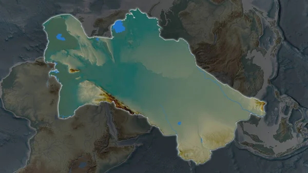 Turkmenistan Area Allargata Brillava Uno Sfondo Scuro Dei Suoi Dintorni — Foto Stock