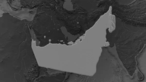 Yhdistyneet Arabiemiirikunnat Alue Laajeni Hehkui Tummalla Taustalla Sen Ympäristössä Bilevel — kuvapankkivalokuva