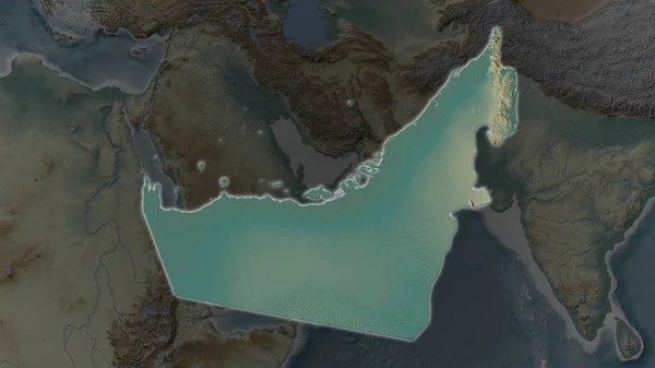 United Arab Emirates Area Enlarged Glowed Darkened Background Its Surroundings — Stock Photo, Image
