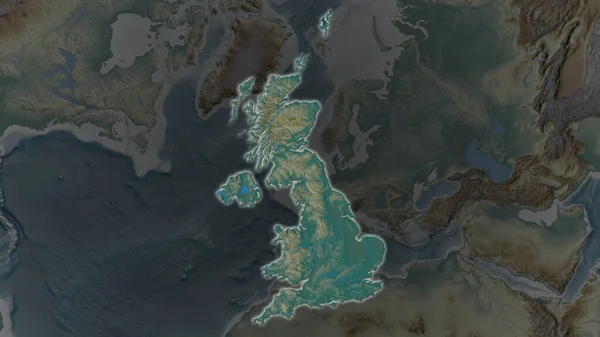 イギリスの領域は拡大し その周囲の暗い背景に成長した 救援地図 — ストック写真