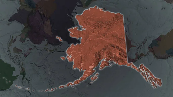 Alaska Area Enlarged Glowed Darkened Background Its Surroundings Colored Bumped — Stock Photo, Image