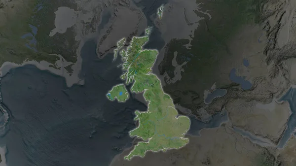 Oblast Velké Británie Zvětšovala Žhnula Tmavém Pozadí Svého Okolí Satelitní — Stock fotografie
