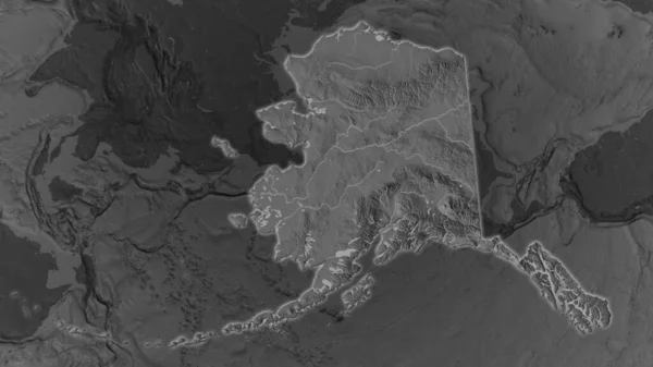 Área Alaska Agrandó Brilló Sobre Fondo Oscuro Sus Alrededores Mapa — Foto de Stock